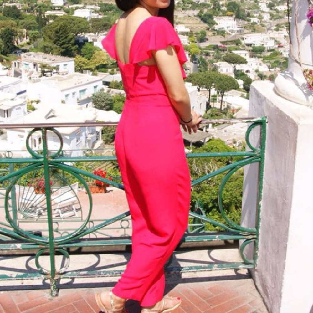 Orangey Red Short Sleeve Jumpsuit